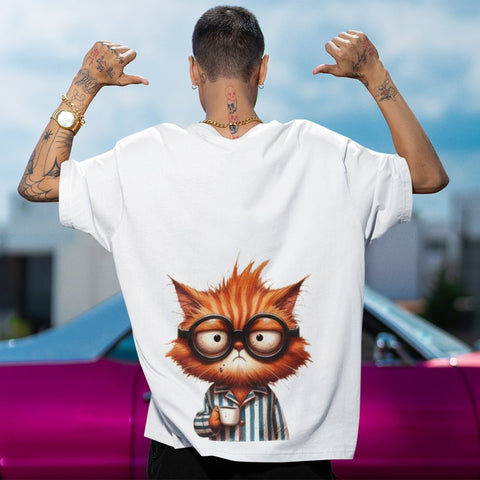 Cat Print Oversized T Shirt