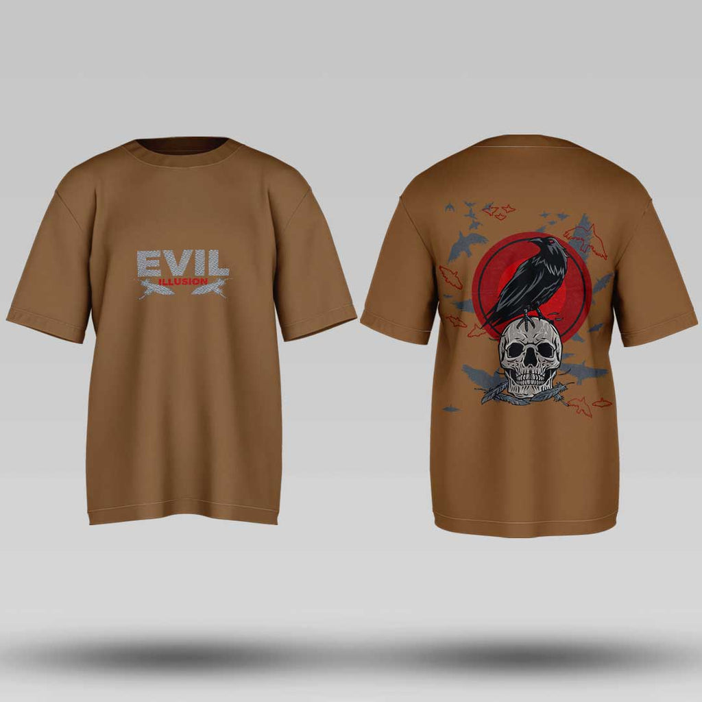 Evil Illusion Coffee Brown Oversized T Shirt