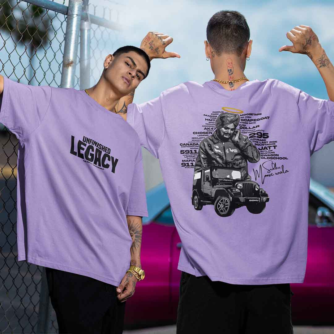 Unfinished Legacy Sidhu Moose Wala lavender Oversized T Shirt