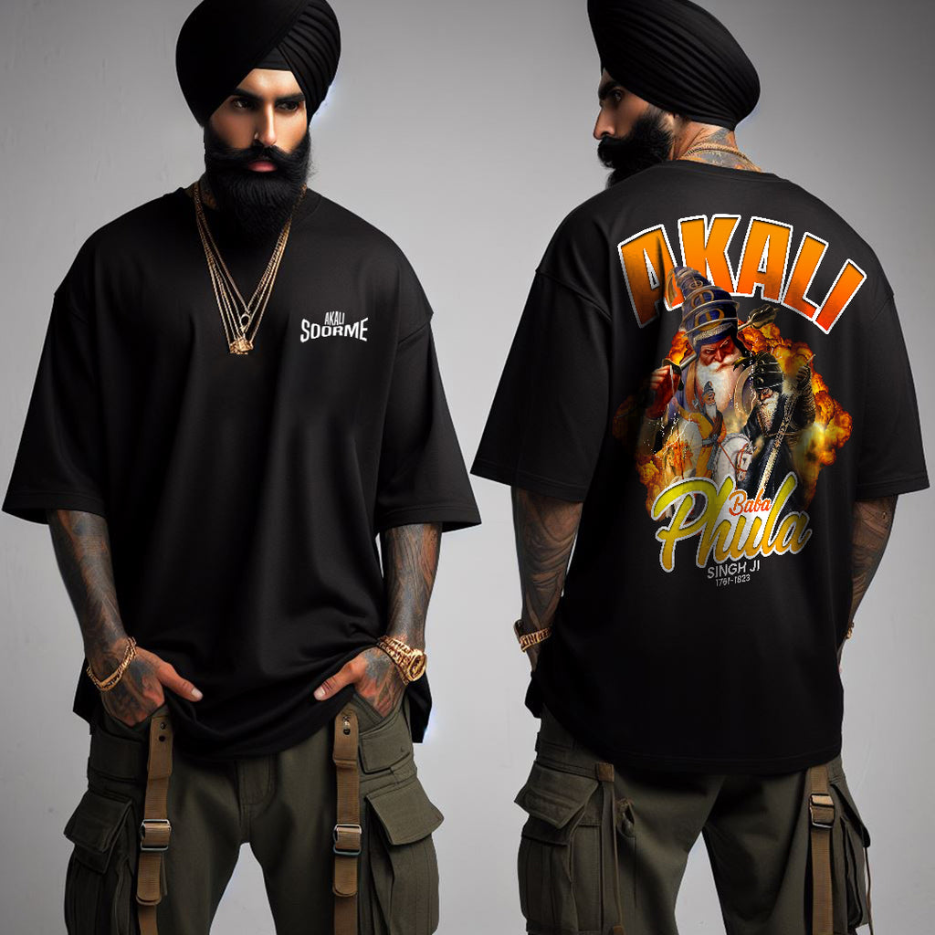 Akali Baba Phula Singh Ji Black Oversized T Shirt