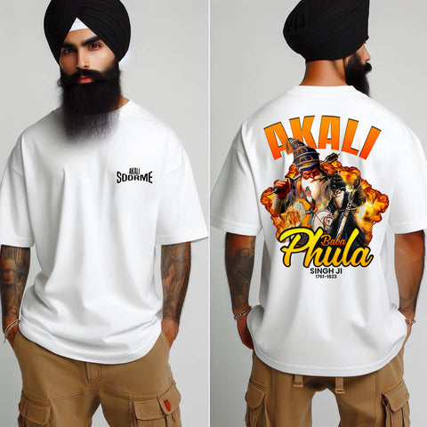 Akali Baba Phula Singh Ji White Oversized T Shirt