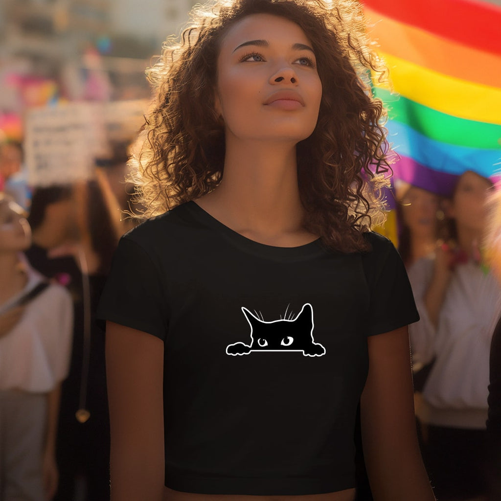 Cat Printed Crop Top