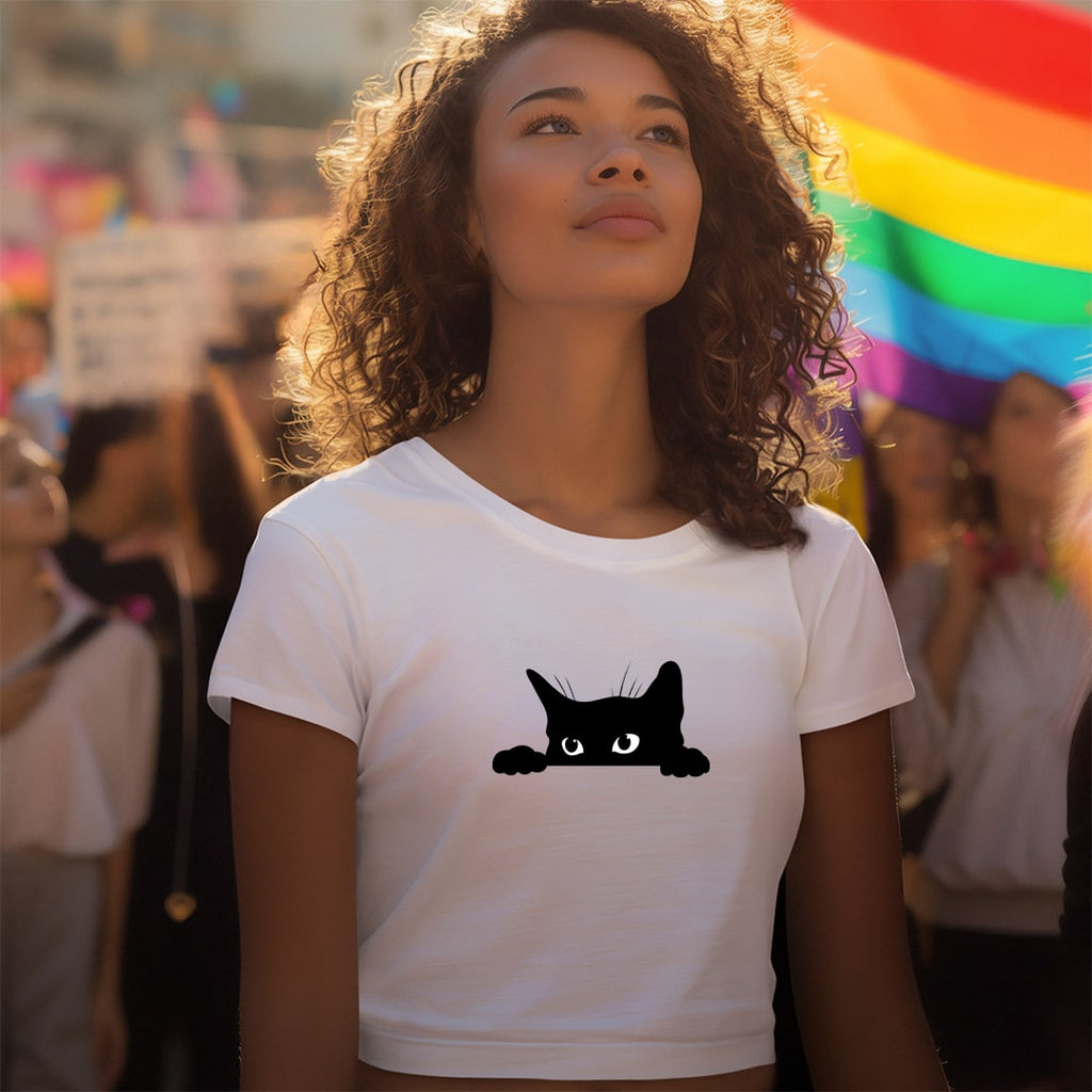 Cat Printed Crop Top