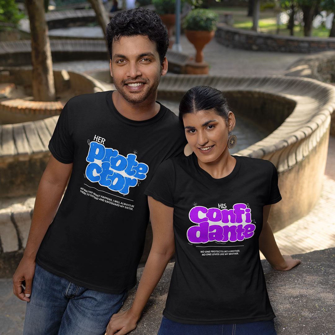 Her Protector His Confidante Rakhi T Shirt for Brother and Sister