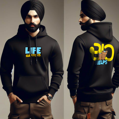 Life Happens Cha Helps Men Punjabi Hoodie