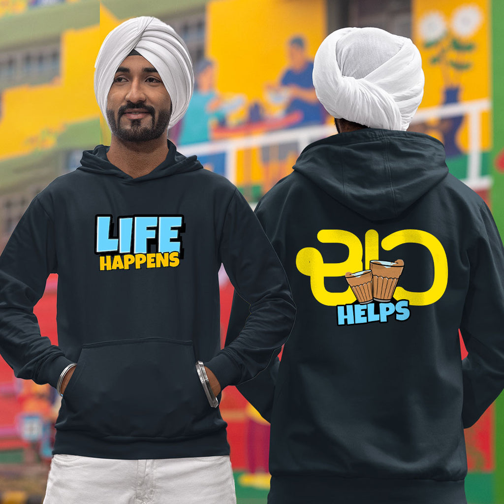 Life Happens Cha Helps Men Punjabi Hoodie