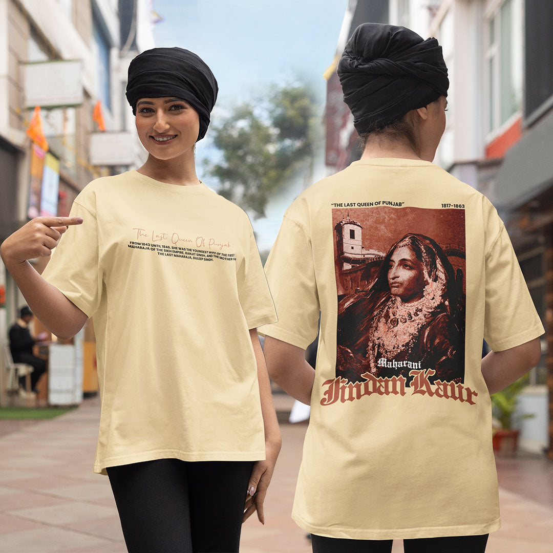 Maharani Jindan Kaur Women Beige Oversized T Shirt