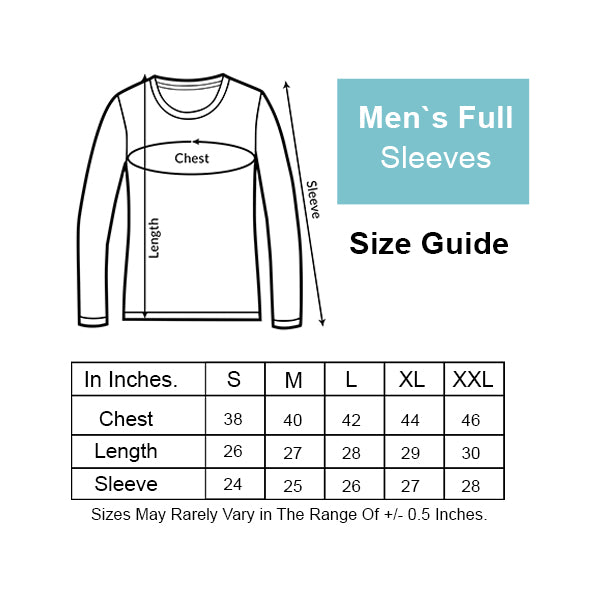 Size Chart Full Sleeve T Shirt