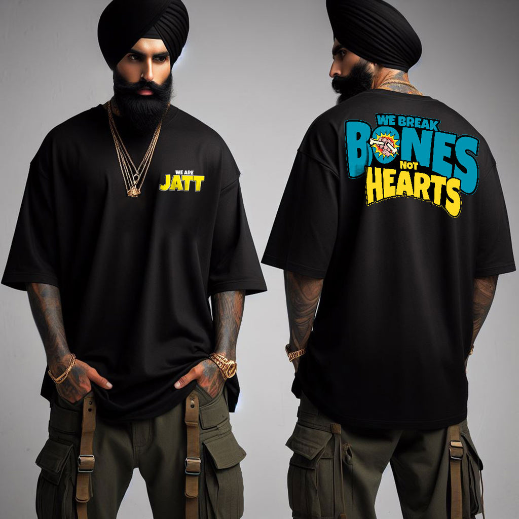 We Are Jatt Break Bones Not Heart Punjabi Black Oversized T Shirt