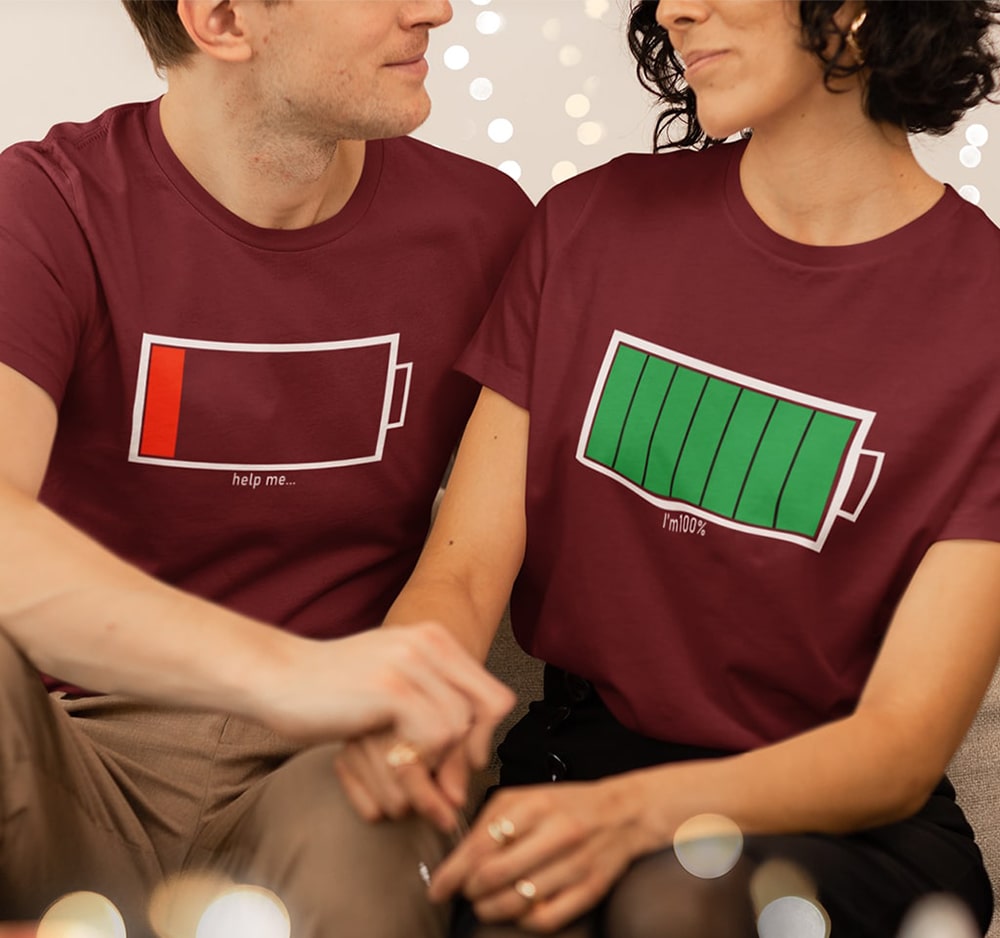 Mobile Battery Couple T Shirts