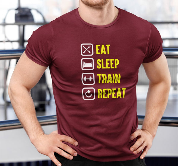 'Eat Sleep Gym Repeat' Men's T-Shirt – Bodybuilding Fitness Gift Tee
