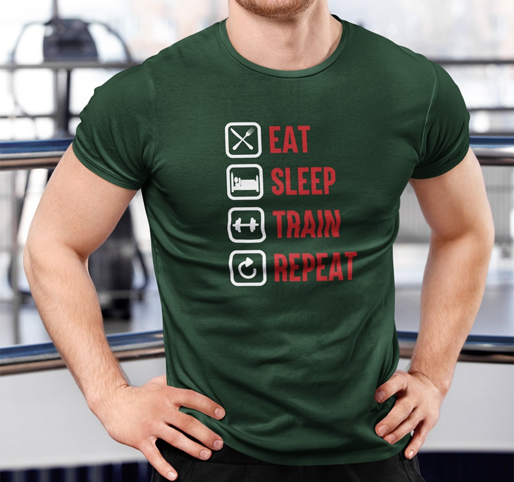 EAT Sleep Train Repeat Gym T Shirt