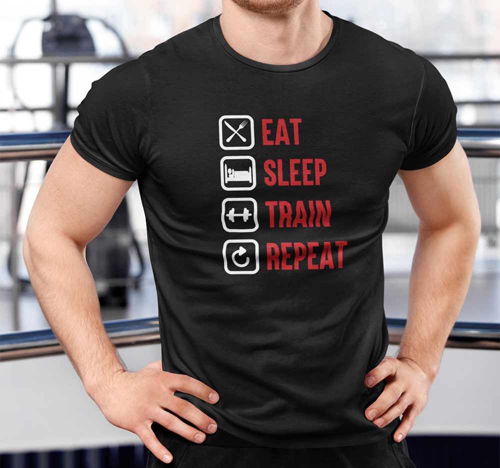 EAT Sleep Train Repeat Gym T Shirt Men