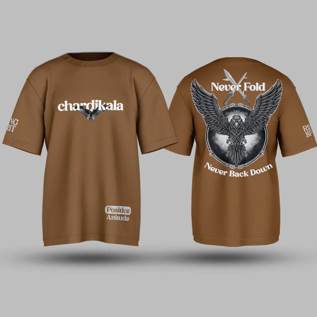 Chardikala Positive Vibes coffee brown Oversized T Shirt