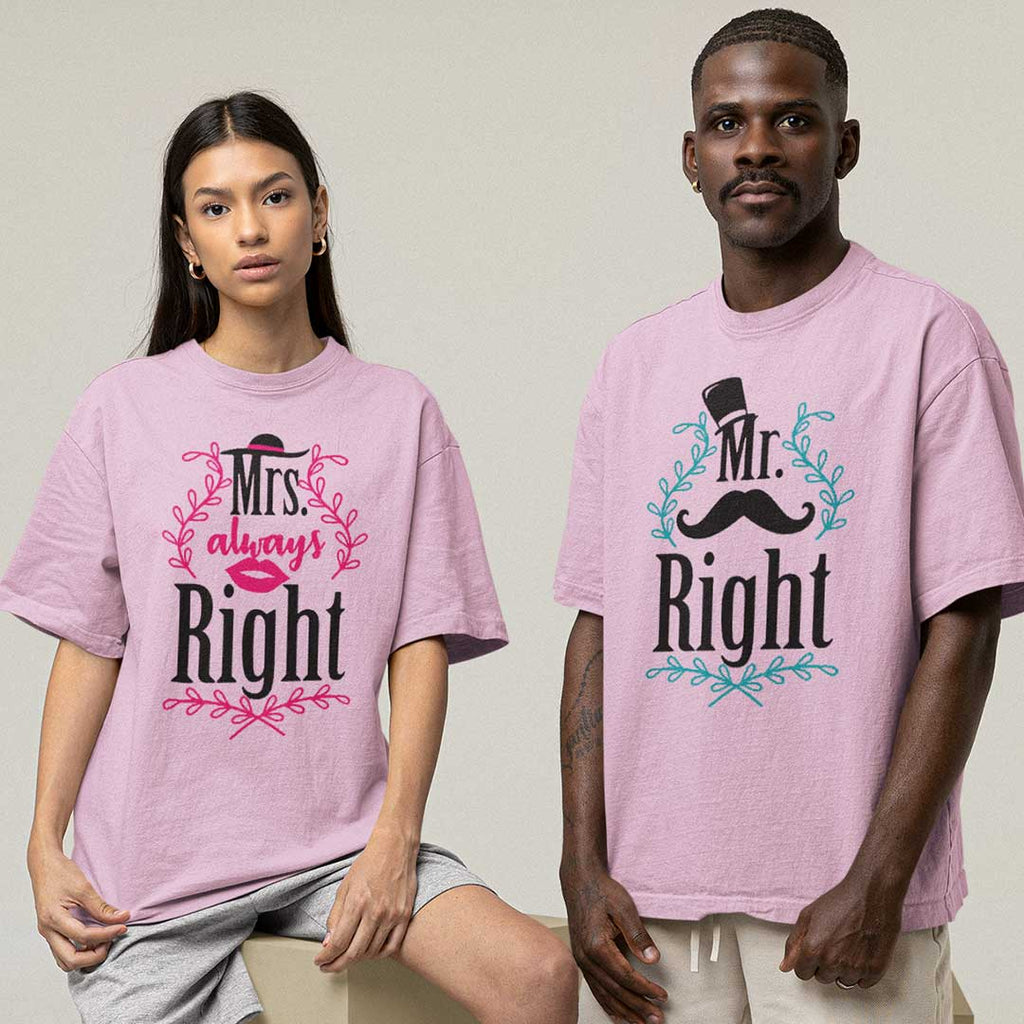 Mrs Right Mr Right Couple Oversized T Shirt