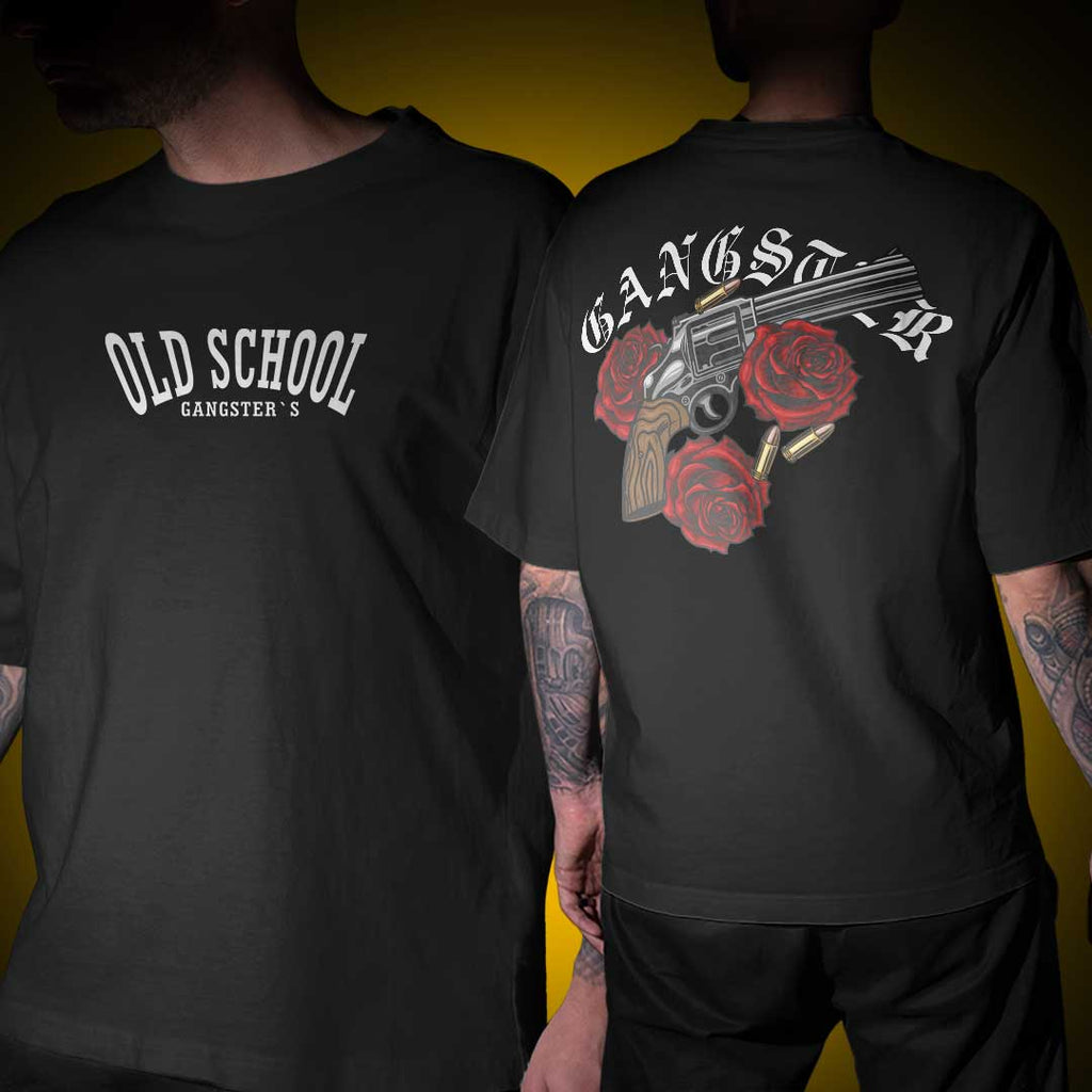 Old School Gangster Rose Gun Oversized T shirt