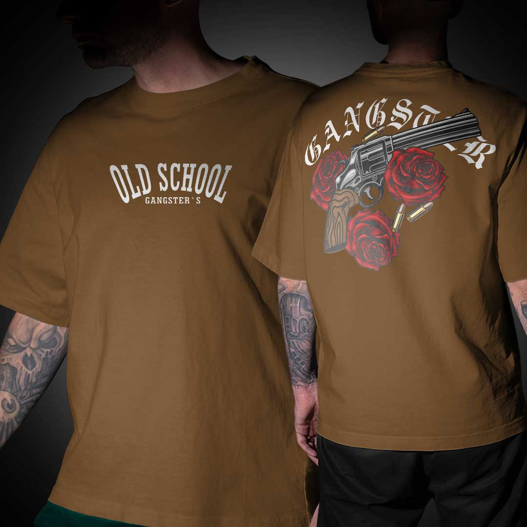 Old School Gangster Rose Gun Oversized T shirt