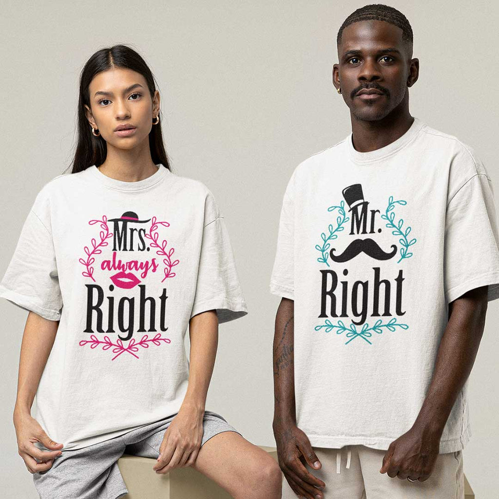 Mrs Right Mr Right Couple Oversized T Shirt